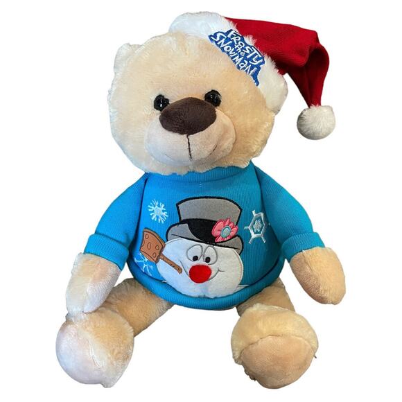 Christmas Bear Plush With Frosty The Snowman Sweater & Santa Hat 19” Stuffed Toy - Picture 2 of 8